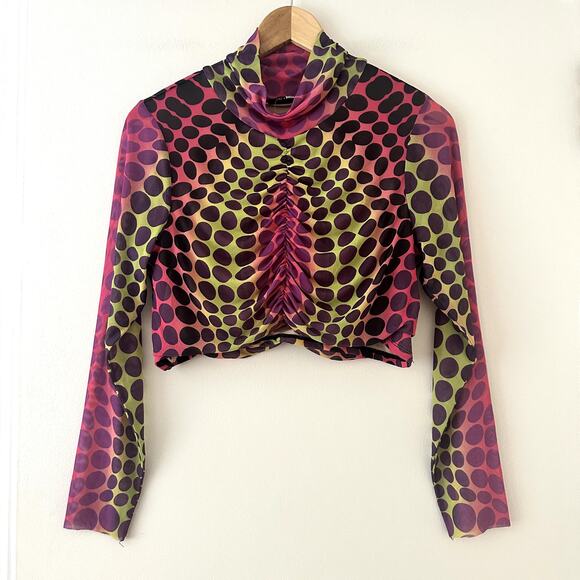 AFRM Dionne Polka Dot Mesh Crop Top Sz L - Picture 1 of 5